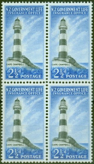 Collectible Postage Stamp from New Zealand 1963 2 1/2d Black & Brt Blue SGL45 V.F MNH Block of 4