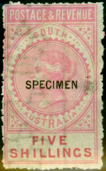 Old Postage Stamp from South Australia 1886 5s Rose-Pink Specimen SG196as Fine Mtd Mint