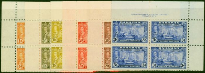 Bahamas 1948 Set of 6 to 3d SG178-183 V.F MNH Imprint Blocks of 4 . King George VI (1936-1952) Mint Stamps