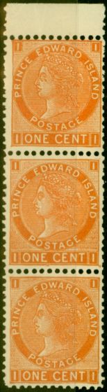 Old Postage Stamp Prince Edward Island 1872 1d Orange SG34 Superb MNH Strip of 3