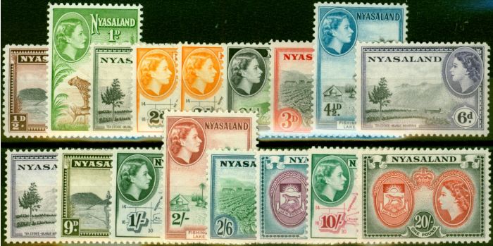Old Postage Stamp from Nyasaland 1953-54 Extended Set of 17 SG173-187 Fine MNH