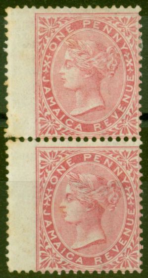 Valuable Postage Stamp from Jamaica 1871 1d Rose SGF2 Lightly Mtd Mint Vert Pair