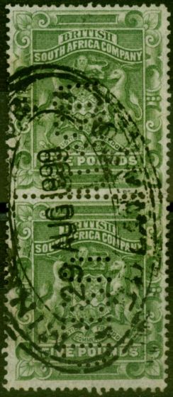 Collectible Postage Stamp from Rhodesia 1892 £5 Green SG12 Fine Used Fiscal Cancel Perfin Pair
