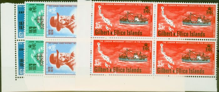 Old Postage Stamp from Gilbert & Ellice Is 1970 Missionary set of 4 SG166-169 Superb MNH Blocks of 4