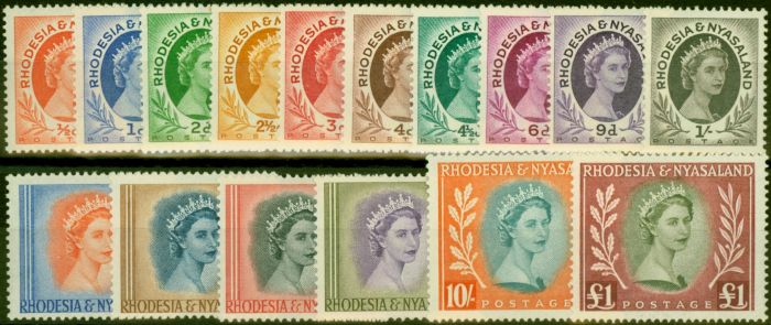 Collectible Postage Stamp Rhodesia & Nyasaland 1954-56 Set of 16 SG1-15 V.F VLMM