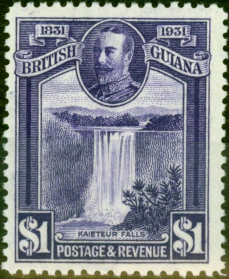 Old Postage Stamp from British Guiana 1931 $1 Violet SG287 V.F & Fresh Lightly Mtd Mint