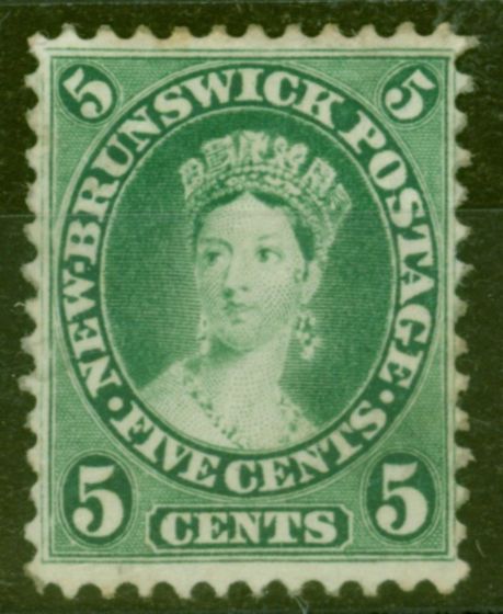 Old Postage Stamp from New Brunswick 1860 5c Sap-Green SG16 Fine & Fresh Mtd Mint