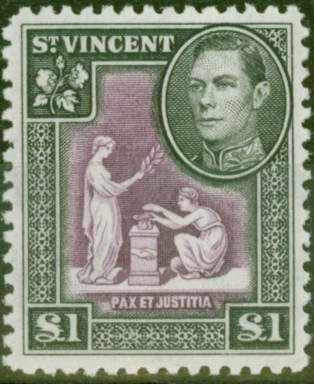 Old Postage Stamp from St Vincent 1938 £1 Purple & Black SG159 V.F MNH