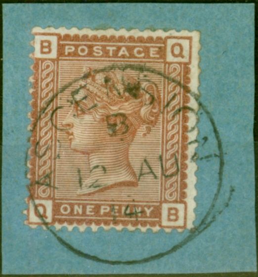 Rare Postage Stamp from Ascension 1880 GB 1d Venetian Red SG166 V.F.U on Small Piece 'Ascension B 12 AU 14' CDS