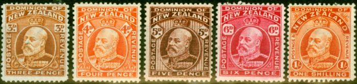 Old Postage Stamp from New Zealand 1909-11 Set of 5 SG395-399 V.F Very Lightly Mtd Mint