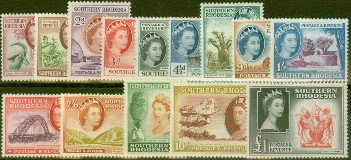 Rare Postage Stamp from Southern Rhodesia 1953 set of 15 SG78-91 V.F Very Lightly Mtd MInt