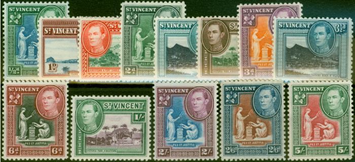 Old Postage Stamp St Vincent 1938-47 Set of 13 to 5s SG149-158 Fine MM