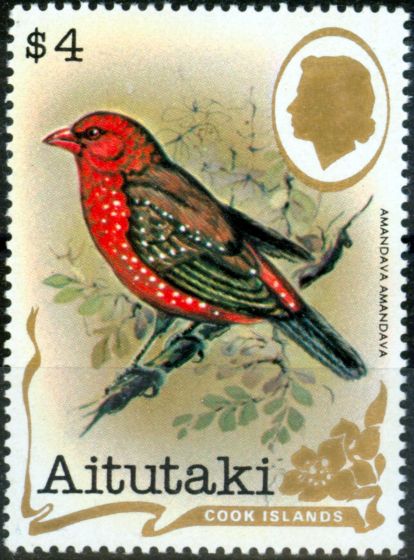 Rare Postage Stamp from Aitutaki 1981 Birds $4 Red Munia SG351 V.F MNH