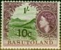 Rare Postage Stamp from Basutoland 1961 10c on 1s Bronze-Green & Purple SG64a Type II Fine MNH