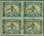 Old Postage Stamp from South Africa 1948 1 1/2d Blue-Green & Yellow-Buff SG033c V.F.U Block of 4, 2 pairs (4)
