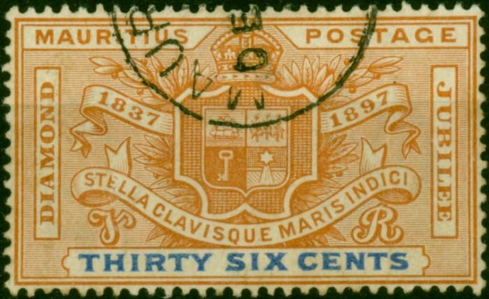 Mauritius 1898 36c Orange & Ultramarine SG133 Fine Used. Queen Victoria (1840-1901) Used Stamps