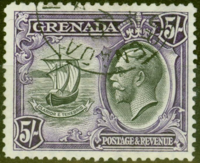 Rare Postage Stamp from Grenada 1934 5s Black & Violet SG144 Superb Used