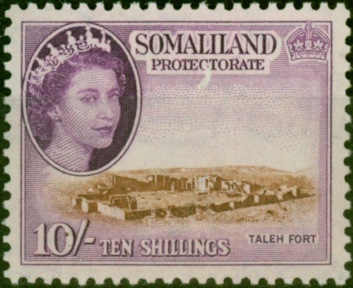 Valuable Postage Stamp from Somaliland 1953 10s Brown & Reddish Violet SG148 Fine & Fresh Mtd Mint
