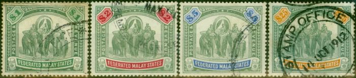 Rare Postage Stamp Fed of Malay States 1907-09 Set of 4 Top Values SG48-51 Fine Used Fiscal Cancels
