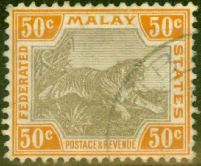 Old Postage Stamp from Fed of Malay States 1906 50c Grey-Brown & Orange-Brown SG47c Fine Used