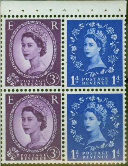 Old Postage Stamp from GB 1965 Se-Tenant Booklet Pane of 4 SG571ma 1d at Right V.F MNH