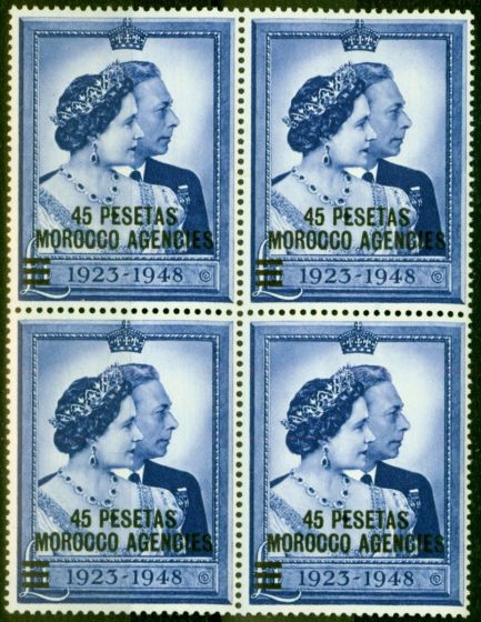 Morocco Agencies 1948 RSW 45p on £1 Blue SG177 Very Fine MNH Block of 4 King George VI (1936-1952) Collectible Royal Silver Wedding Stamp Sets