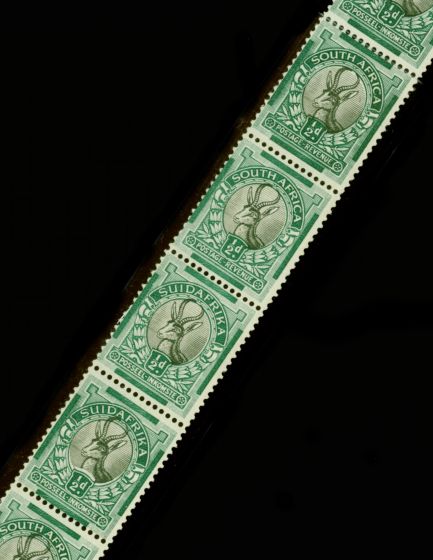 Rare Postage Stamp from South Africa 1930 1/2d Black & Green SG42a Se-Tenant Strip of 10 2 x Two English & Two Africaans Se-Tenant