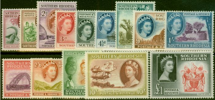 Old Postage Stamp Southern Rhodesia 1953 Set of 14 SG78-91 Fine Lightly Mounted Mint