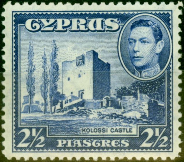 Old Postage Stamp from Cyprus 1938 2 1/2pi Ultramarine SG156 Fine Mtd Mint