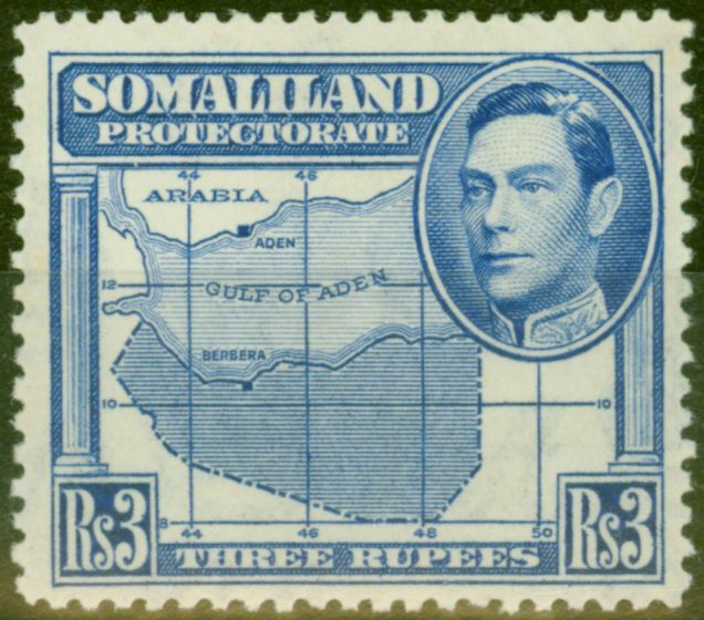 Collectible Postage Stamp from Somaliland 1938 3R Brt Blue SG103 Fine & Fresh Lightly Mtd Mint