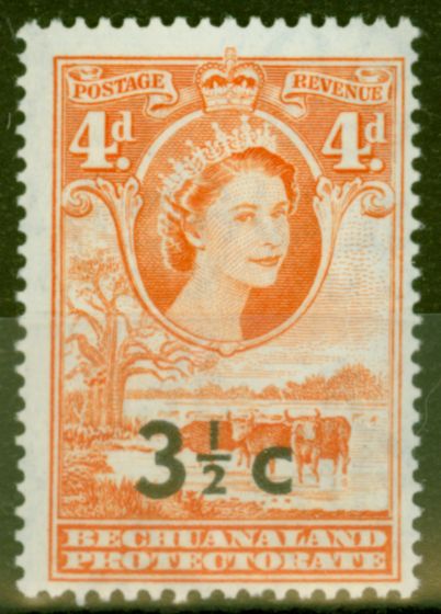 Old Postage Stamp from Bechuanaland 1961 3 1/2c on 4d Red-Orange SG161a Wide Surch Type I V.F MNH