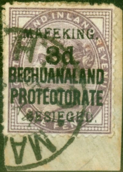 Valuable Postage Stamp from Mafeking 1900 3d on 1d Lilac SG7 Fine Used on Piece