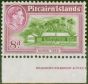 Rare Postage Stamp from Pitcairn Islands 1951 8d Olive-Green & Magenta SG6a V.F MNH Part Imprint