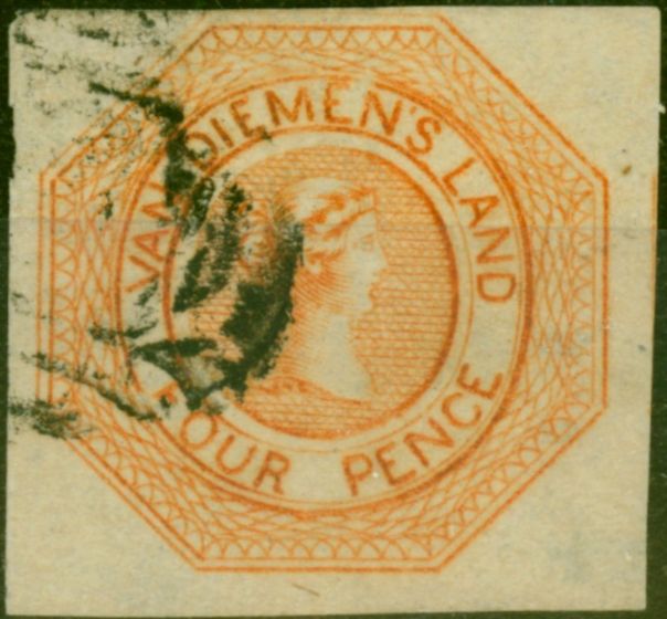 Valuable Postage Stamp Tasmania 1853 4d Pale Orange SG9 2nd State Fine Used Example