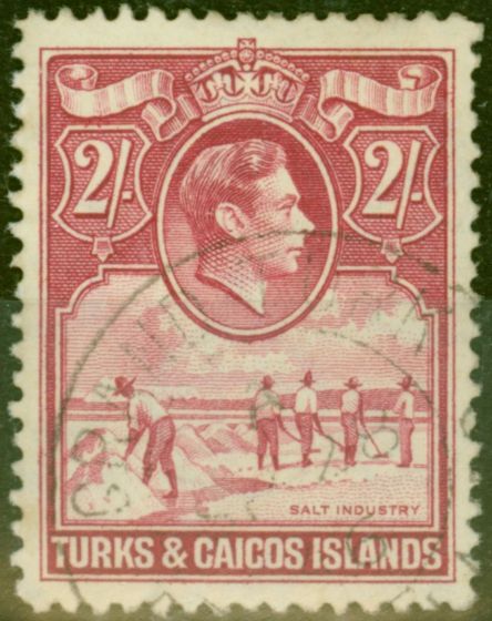 Old Postage Stamp from Turks & Caicos Is 1944 2s Brt Rose-Carmine SG203a Fine Used