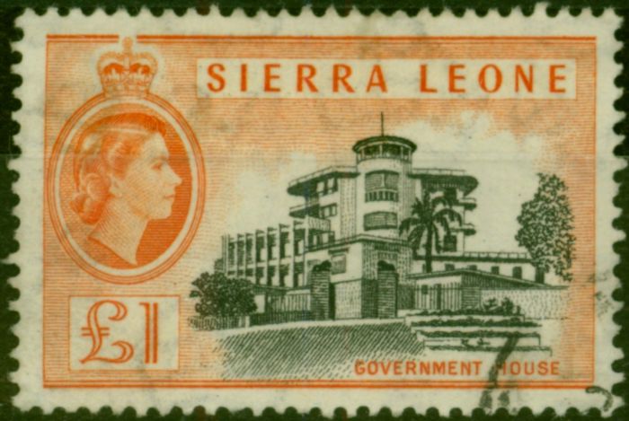 Old Postage Stamp from Sierra Leone 1956 £1 Black & Orange SG222 Fine Used