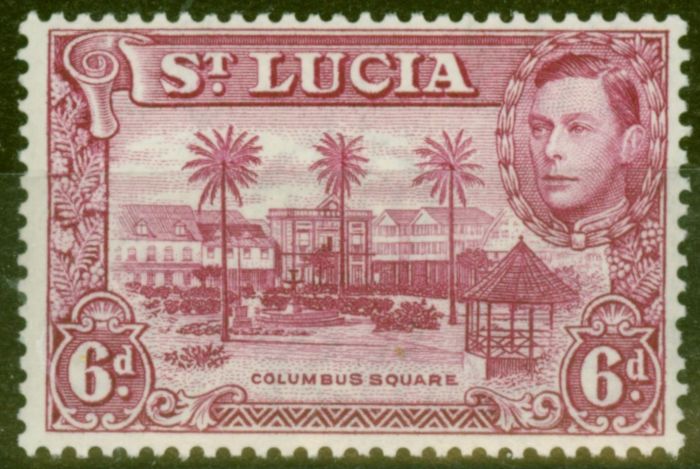 Valuable Postage Stamp from St Lucia 1938 6d Claret SG134 P.13.5 Fine Very Lightly Mtd Mint