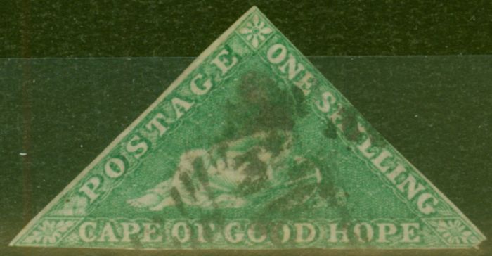 Old Postage Stamp from Cape of Good Hope 1863 1s Brt Emerald-Green SG21 Ave Used