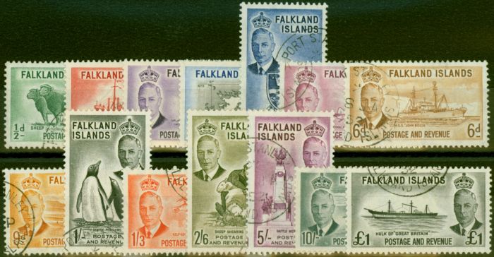 Collectible Postage Stamp from Falkland Islands 1952 Set of 14 SG172-185 V.F.U