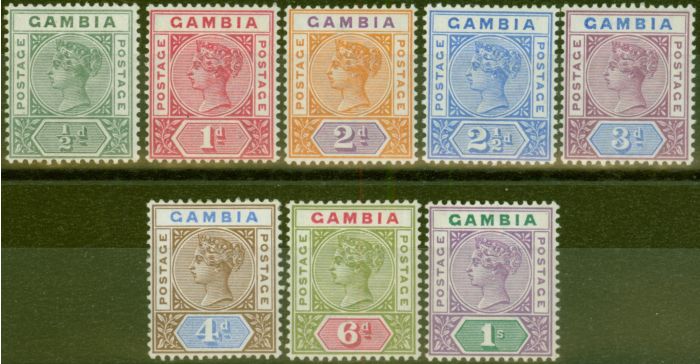 Rare Postage Stamp from Gambia 1898 set of 8 SG37-44 V.F Very Lightly Mtd Mint Fresh set