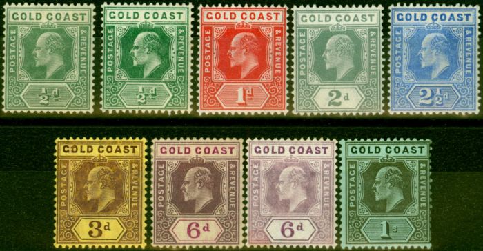 Rare Postage Stamp from Gold Coast 1907-11 Set of 9 to 1s SG59-65 Fine Mtd Mint