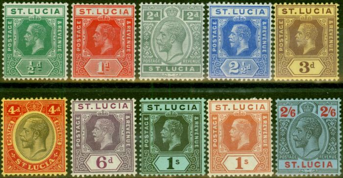 Valuable Postage Stamp St Lucia 1912-20 Set of 10 to 2s6d SG78-87 Fine MNH & MM