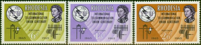 Rare Postage Stamp Rhodesia 1965 ITU Set of 3 SG351-353 V.F MNH