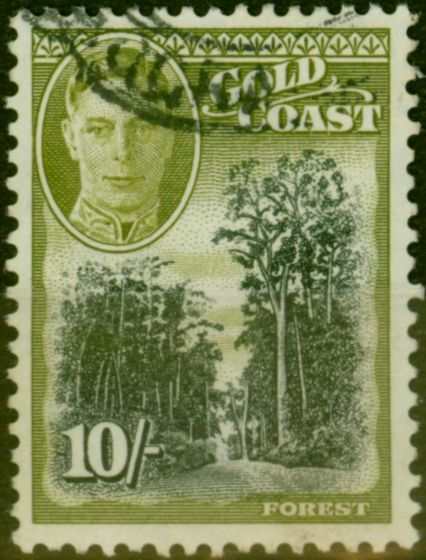 Rare Postage Stamp from Gold Coast 1948 10s Black & Sage-Green SG146 Fine Used Stamp