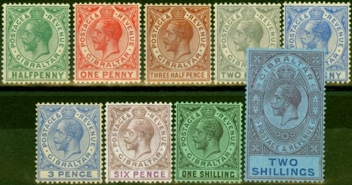 Old Postage Stamp Gibraltar 1921-27 Set of 9 to 2s SG89-99a Fine LMM