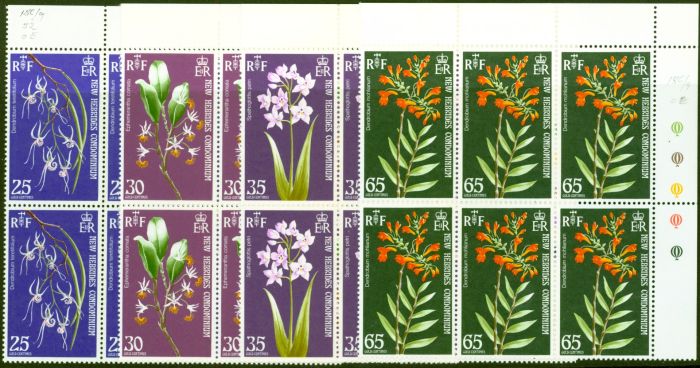 Old Postage Stamp from New Hebrides 1973 Orchids Set of 4 SG174-177 in Very Fine MNH Blocks of 6