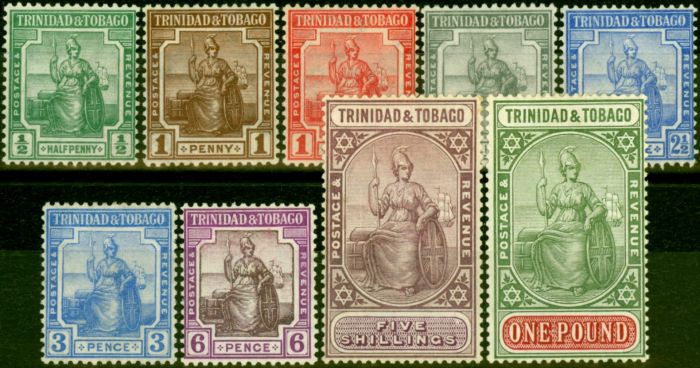 Old Postage Stamp from Trinidad & Tobago 1921-22 Set of 9 SG206-215 V.F & Fresh Mtd Mint