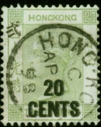 Hong Kong 1891 20c on 30c Grey-Green SG48b Surch Double